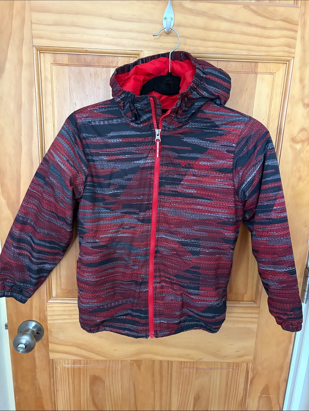 Kids Columbia Red and Black Striped Hooded Jacket